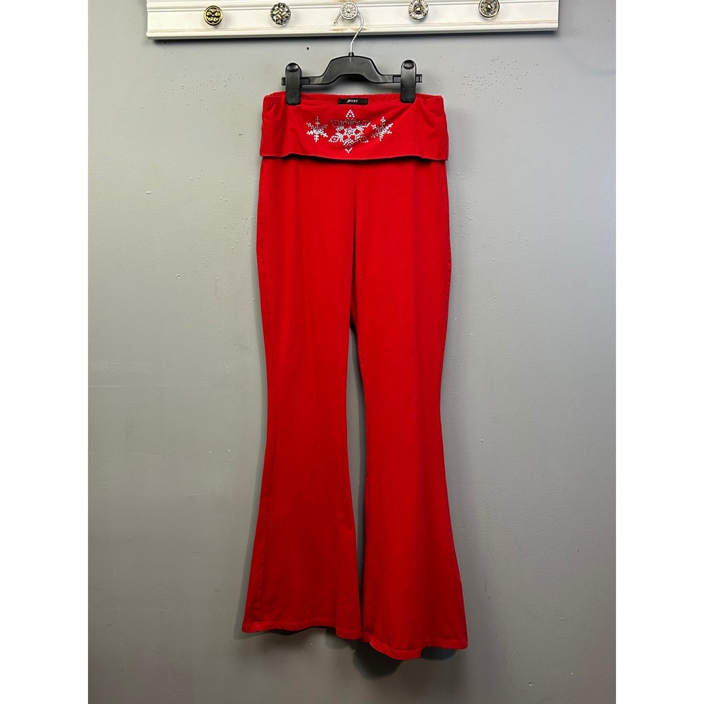 Forever 21 Pants Womens S Red Snowflake Rhinestone Y2K Flare Bell Bottoms